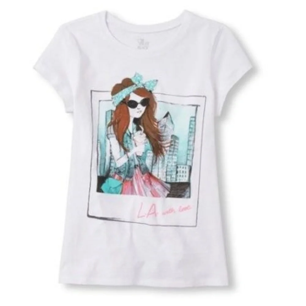 THE CHILDREN PLACE GRAPHIC LA GIRL TSHIRT - WHITE SIZE SMALL (NEW WITH TAGS) A12